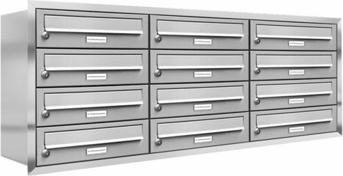 AL BRIEFKASTENSYSTEME Briefkasten, Parteien: 12, Unterputzmontage, BxHxT: 153,382 x 50,0 x 27,5 cm - silberfarben