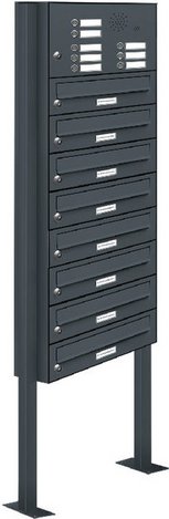 AL BRIEFKASTENSYSTEME Briefkasten, Parteien: 8, Freistehend, BxHxT: 46,5 x 170 x 27,5 cm - grau