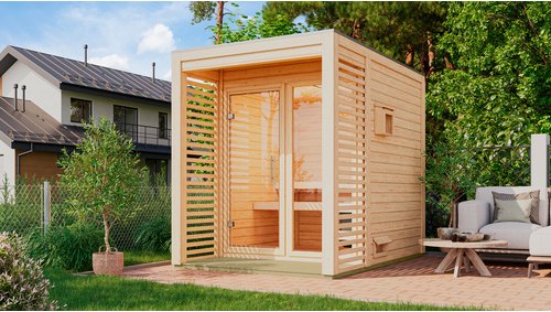KARIBU Saunahaus »Saad«, BxTxH: x 191 x 276 x 231,5 cm, ohne Ofen, für 4 Personen - braun