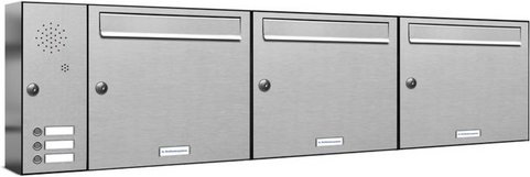 AL BRIEFKASTENSYSTEME Briefkasten, Parteien: 3, Aufputzmontage, BxHxT: 129,7 x 34,5 x 11,6 cm - silberfarben