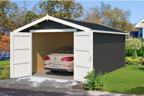 LASITA MAJA Blockgarage »Mauritius«, BxT: 382 x 560 cm (Außenmaß), Holz - grau