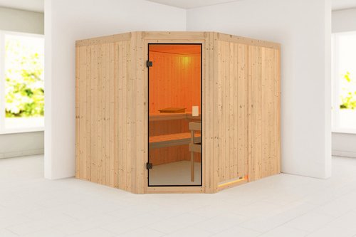 KARIBU Sauna »Jewe«, BxTxH: 231 x 196 x 198 cm, ohne Ofen, für 5 Personen - braun
