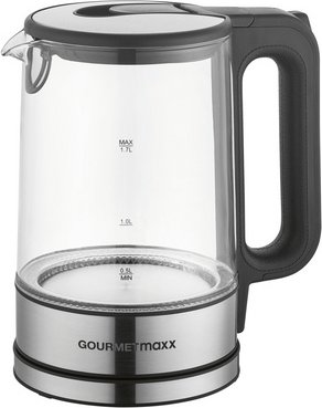 GOURMETmaxx Glas-Wasserkocher, 1,7 l, 2200 W, mit Antikalk-Filter - silberfarben