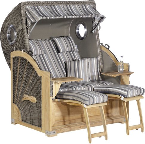 SUNNY SMART Strandkorb »Rustikal«, BxHxT: 140 x 160 x 95 cm, Dreiviertelllieger, basaltgrau/teak - beige