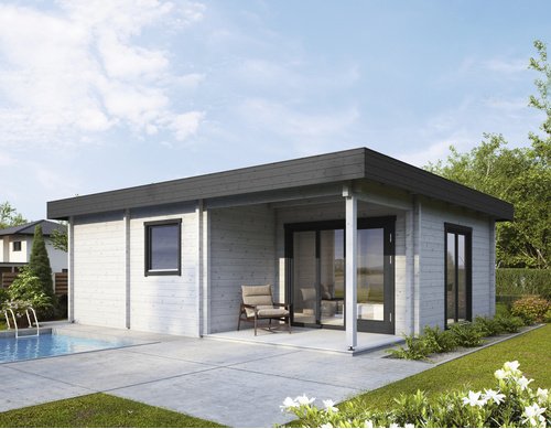 WOLFF FINNHAUS Gartenhaus »Taunus«, Holz, BxHxT: 940 x 299 x 740 cm (Außenmaße inkl. Dachüberstand) - beige