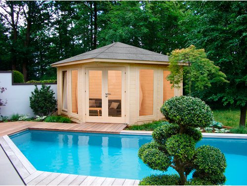 WOLFF FINNHAUS Gartenhaus »Katrin«, Holz, BxHxT: 447 x 308 x 395 cm (Außenmaße inkl. Dachüberstand) - beige