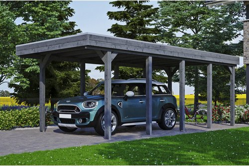 SKANHOLZ Carport »Friesland«, BxT: 314 x 708 cm, Firsthöhe: 241 cm, lasiert - grau