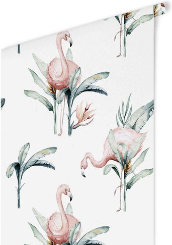 K&L Wall Art Vliestapete »Kinder Vliestapete«, Rosa Flamingo Safari Vögel, mehrfarbig, matt - bunt