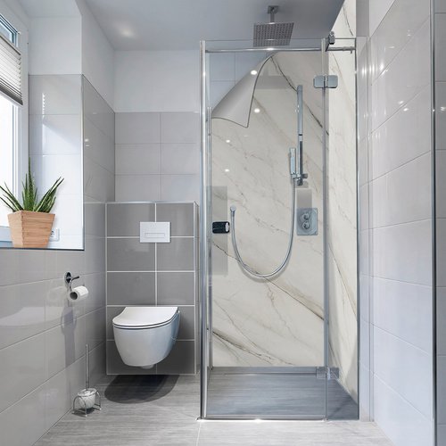 mySPOTTI Duschrückwand-Panel, fresh, Marmoroptik, 210x90 cm - beige