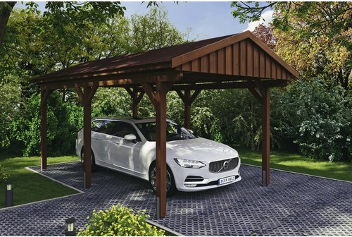 SKANHOLZ Carport »Fichtelberg«, BxT: 317 x 566 cm, Firsthöhe: 303 cm, lasiert - braun