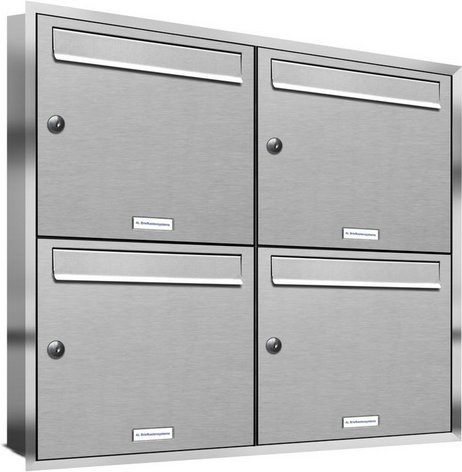 AL BRIEFKASTENSYSTEME Briefkasten, Parteien: 4, Unterputzmontage, BxHxT: 80,6 x 72,4 x 11,6 cm - silberfarben