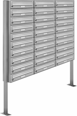 AL BRIEFKASTENSYSTEME Briefkasten, Parteien: 30, Freistehend, BxHxT: 122,9 x 170 x 27,5 cm - silberfarben