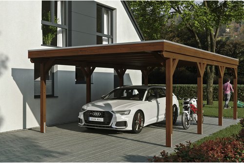 SKANHOLZ Carport »Grunewald«, BxT: 427 x 796 cm, Firsthöhe: 251 cm, lasiert - braun