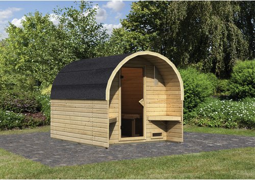 KARIBU Fasssauna, BxHxT:219 x 229 x 295 cm, naturbelassen - beige