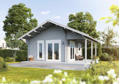 WOLFF FINNHAUS Gartenhaus »Tirol 70 SD rechts«, Holz, BxHxT: 751 x 385 x 725 cm (Außenmaße inkl. Dachüberstand) - braun