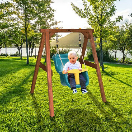 Thumbnail - AXI Babyschaukel Holz braun mit Sitz Türkis/gelb