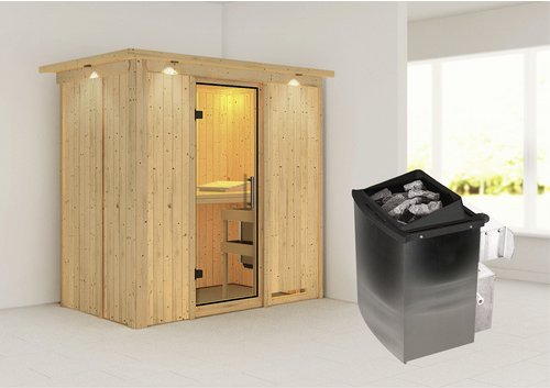 KARIBU Sauna »Pärnu«, inkl. 9 kW Saunaofen mit integrierter Steuerung, für 2 Personen - beige