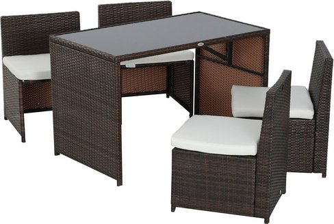 Thumbnail - Outsunny Sitzgruppe, 4 Sitzplätze, PE-Gewebe/Stahl/Polyester/gehärtetes Glas - bunt