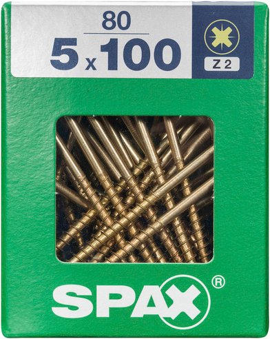 SPAX Universalschraube, PZ2, Stahl, 80 Stück, 5 x 100 mm - goldfarben