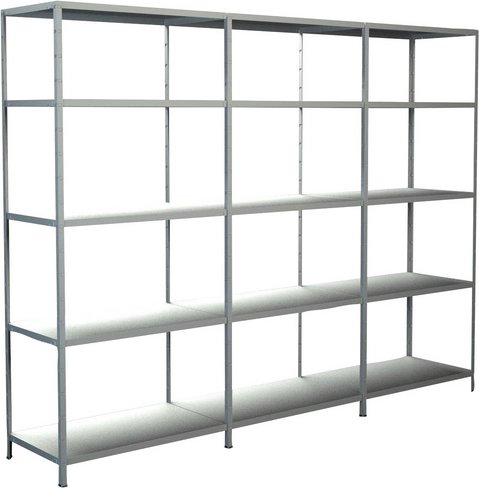 SCHULTE REGALWELT Grundregal mit 2 Anbauregalen, Metall, Weiß, 15 Fachböden - weiss