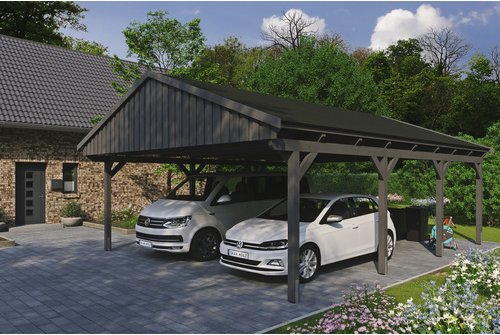 SKANHOLZ Carport »Fichtelberg«, BxT: 618 x 808 cm, Firsthöhe: 362 cm, lasiert - grau
