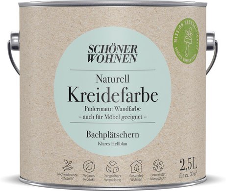 SCHÖNER WOHNEN FARBE Innenfarbe »Naturell Kreidefarbe«, Bachplätschern, matt, 2,5 l - blau