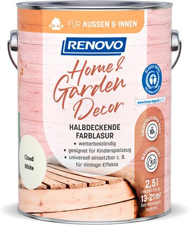 RENOVO Farblasur, »Home & Garden Decor«, seidenmatt, 2,5L, cloud white - weiss