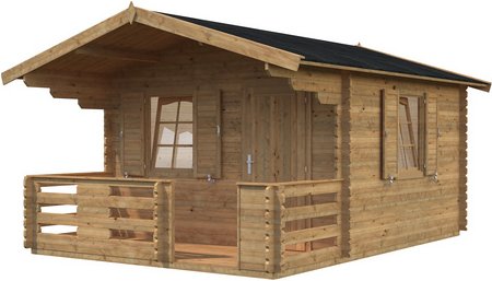 PALMAKO Blockbohlenhaus »Emma«, Holz, BxHxT: 394 x 257 x 330 cm (Außenmaße inkl. Dachüberstand) - braun