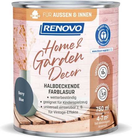 RENOVO Farblasur, »Home & Garden Decor«, seidenmatt, 750 ml, berry blue - blau