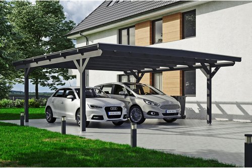 SKANHOLZ Carport »Odenwald«, BxT: 640 x 648 cm, Firsthöhe: 244 cm, farbbehandelt - grau