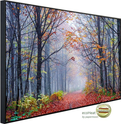 Thumbnail - papermoon Infrarotheizung »EcoHeat - Neblige Herbstwaldstraße«, Matt-Effekt - bunt