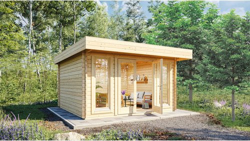 WOLFF FINNHAUS Gartenhaus »Malmö 44-C«, Holz, BxT: 440 x 440 cm (Außenmaße inkl. Dachüberstand) - braun