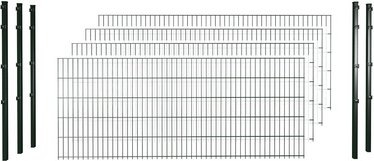 Thumbnail - hadra Doppelstabmattenzaun, grün, 6/5/6 mm, Komplett-Set à 10 m, inkl. Pfosten, Klemmhalter - gruen