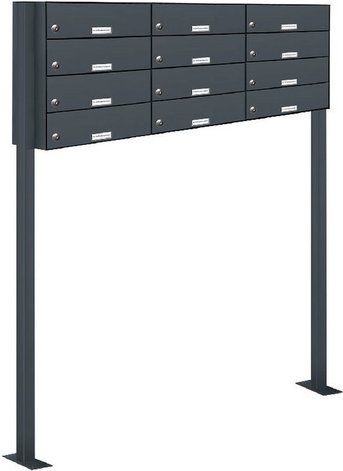 AL BRIEFKASTENSYSTEME Briefkasten, Parteien: 12, Zaundurchwurf, BxHxT: 153,268 x 150,0 x 27,5 cm - grau