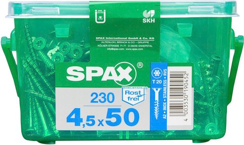 SPAX Edelstahlschraube, T-STAR plus, T20, Edelstahl, 230 Stück, 4.5 x 50 mm - silberfarben
