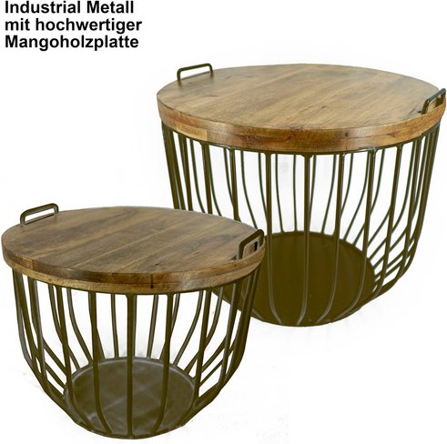 NOOR living Beistelltisch-Set, BxH: 59 x 48,5 cm, Metall/Mangoholz - braun