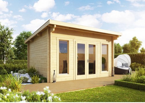 WOLFF FINNHAUS Gartenhaus »Trondheim«, Holz, BxHxT: 490 x 256 x 360 cm (Außenmaße inkl. Dachüberstand) - beige