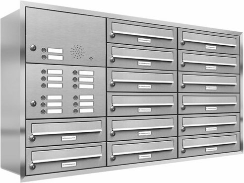 AL BRIEFKASTENSYSTEME Briefkasten, Parteien: 14, Unterputzmontage, BxHxT: 153,300 x 73,0 x 27,5 cm - silberfarben