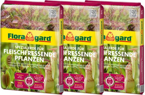 FLORAGARD Erde für fleischfressende Pflanzen, 3 x 3 Liter, Karton - braun