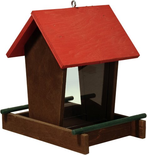 DOBAR Vogelfutterspender, Holz/Acrylglas, braun/rot/grün