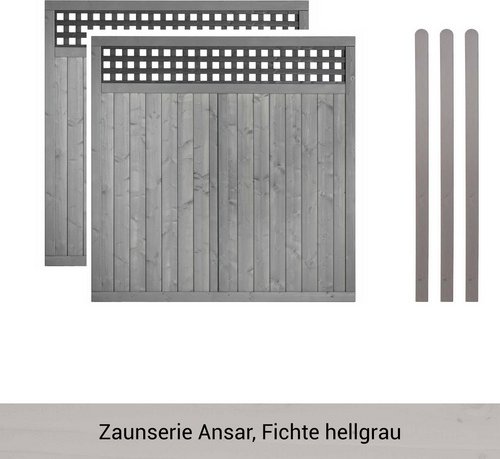 Mr. GARDENER Zaunset »Ansar«, 5er Set: 2 Grundelemente, 3 Pfosten, Fichte, lasiert - grau