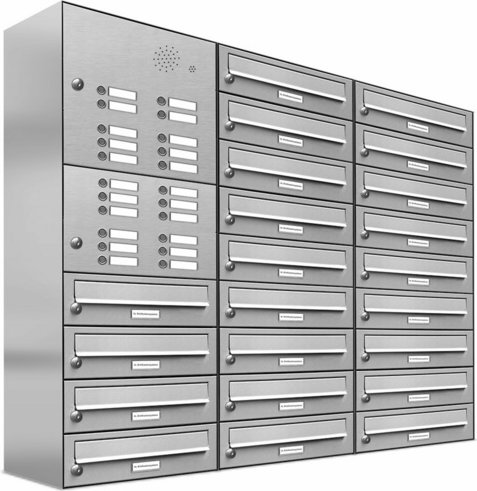 AL BRIEFKASTENSYSTEME Briefkasten, Parteien: 22, Aufputzmontage, BxHxT: 153,252 x 103,5 x 27,5 cm - silberfarben