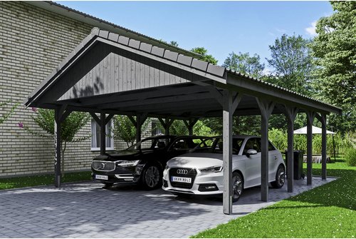 SKANHOLZ Carport »Wallgau«, BxT: 620 x 750 cm, Firsthöhe: 354 cm, lasiert - grau