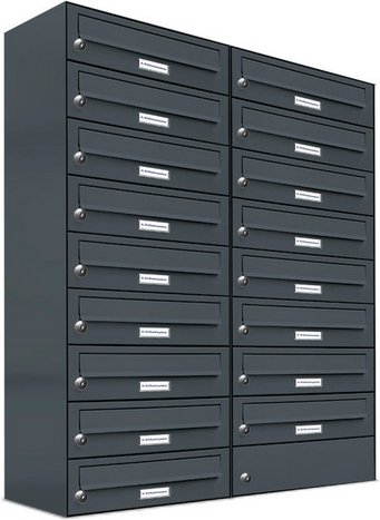 AL BRIEFKASTENSYSTEME Briefkasten, Parteien: 17, Aufputzmontage, BxHxT: 153,255 x 103,5 x 27,5 cm - grau