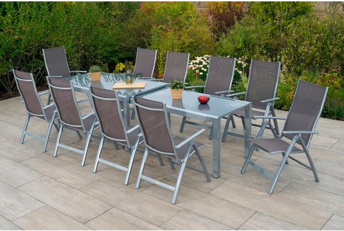 MERXX Gartenmöbelset »Carrara«, 11-tlg., klappbar, Aluminium/Textil - beige | silberfarben