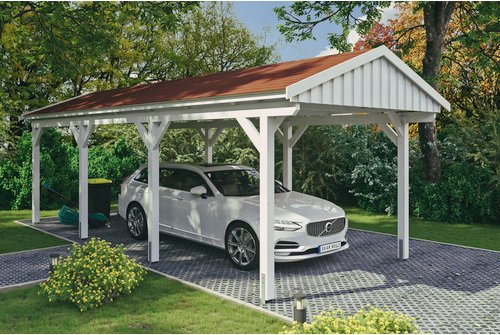 SKANHOLZ Carport »Fichtelberg«, BxT: 317 x 808 cm, Firsthöhe: 303 cm, lasiert - weiss