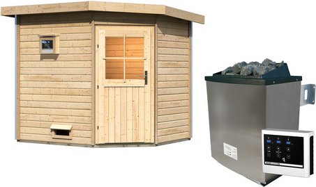 KARIBU Saunahaus »Kreslau«, 231x196x226 cm, mit Ofen - braun