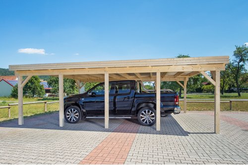 Mr. GARDENER Doppelcarport »Modern 2«, Außenmaß BxT: 600 x 760 cm, braun, Holzart: Fichte - beige