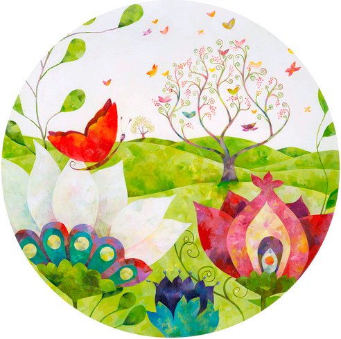 K&L Wall Art Vliestapete »Runde Vliestapete«, Blanz Kinder SommerwieseDeko, mehrfarbig, matt - bunt