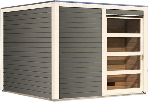 KARIBU Saunahaus »Kandau«, BxTxH: 276 x 276 x 210 cm, ohne Ofen - grau